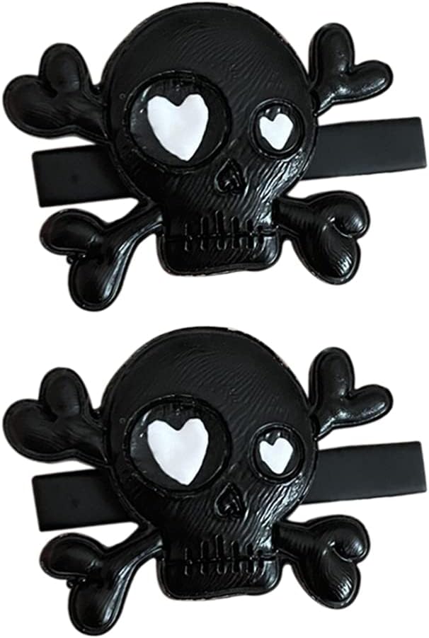 FRCOLOR 2Pcs Halloween Sull Hair Clips Skeleton Hair Pins Metal Barrettes Gothic pin Halloween Party Accessory for Women Girls