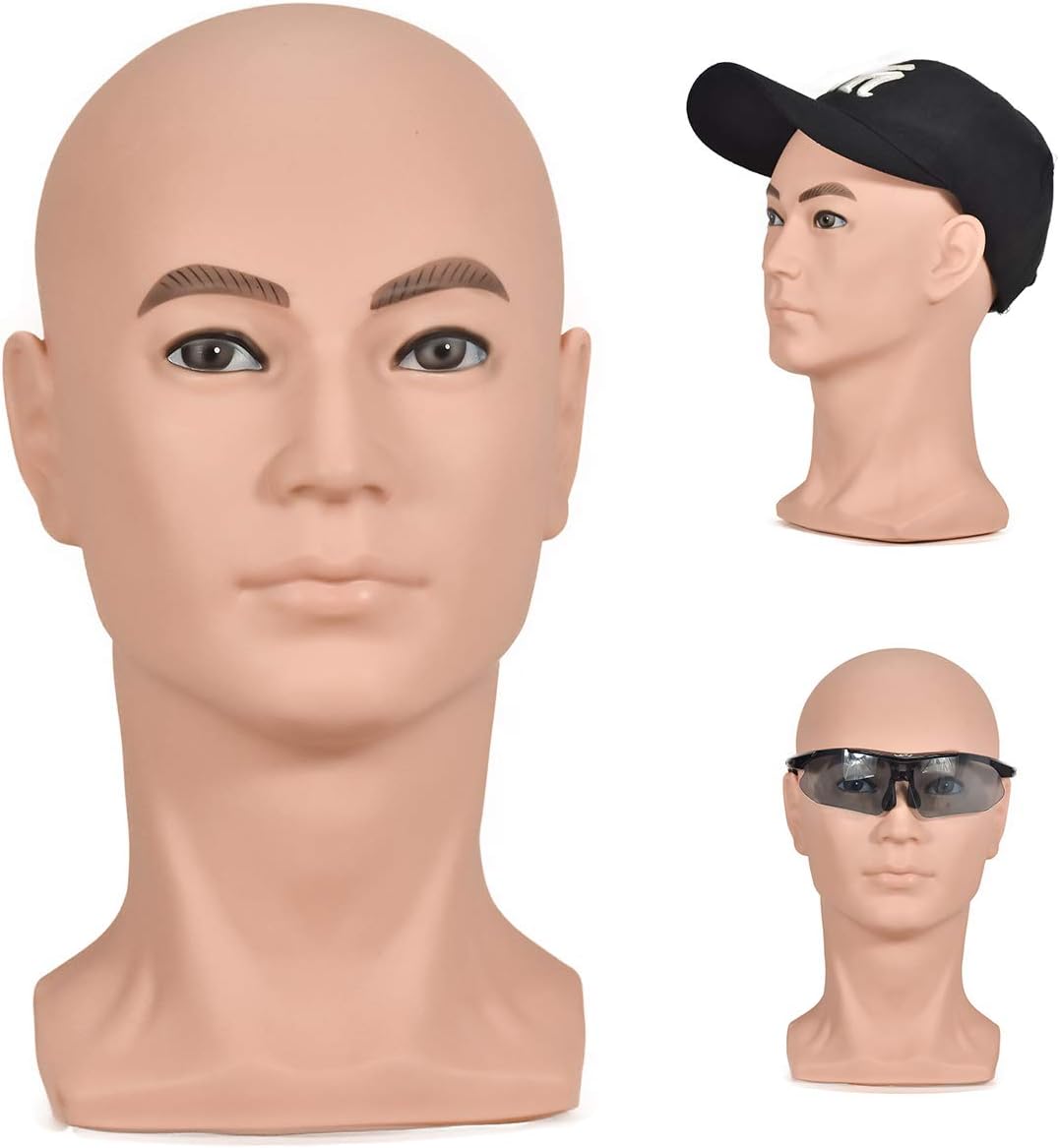 ZMS Male Mannequin Professional Training Head Manikin Bald Hat Display Wig Model with Free Table Clamp