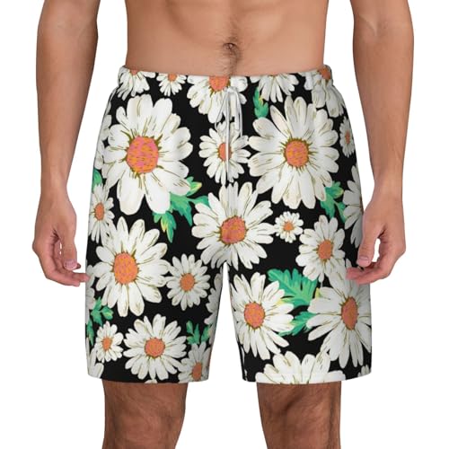 Maillot de bain double couche imprimé marguerite short de plage blanc homme L