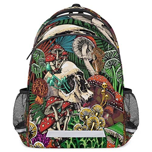 FZDXZJJ Mochila para niños, niñas, adolescentes, calavera de azúcar, hongo, mochila de 16 pulgadas, mochila para niños, mochila de hoja de palma, mochila de escuela secundaria, bolsa de libros para