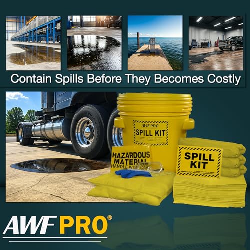 Image of AWF PRO 20 Gallon Hazmat Spill Kit, 59 Pieces | Includes DOT Approved 20 Gallon Drum, Sorbent Socks, Pads, & Pillows, & Accessories