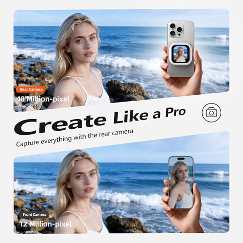 Image of Wireless Vlog Selfie Monitor Screen with AMOLED Display, 4K Phone Vlog Selfie Monitor Screen Bluetooth Remote, Magnetic Back Camera Monitor for Vlog Live Stream TikTok, Compatible with iPhone /Android