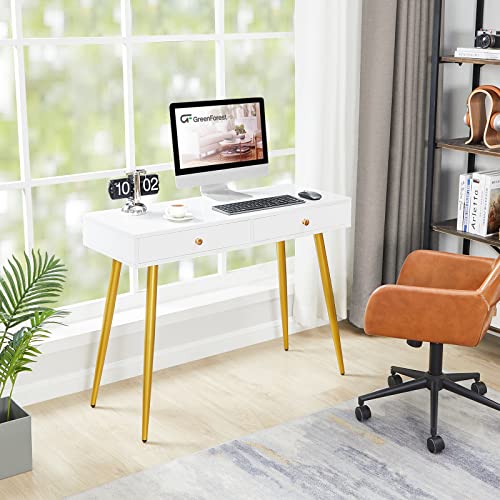 Greenforest Vanity Desk With Glossy Top 39Inch White Desk With Gold Legs 2 Drawers Makeup Dressing Table For Women Girls Best Gift Computer Writing Desk For Home Office, Dark Gold #TOP6