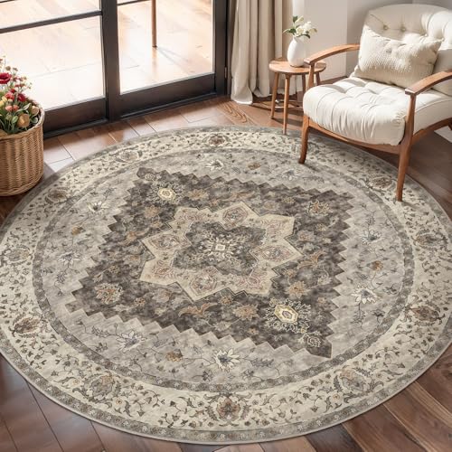4ft Grey Multi Vintage Boho Rug