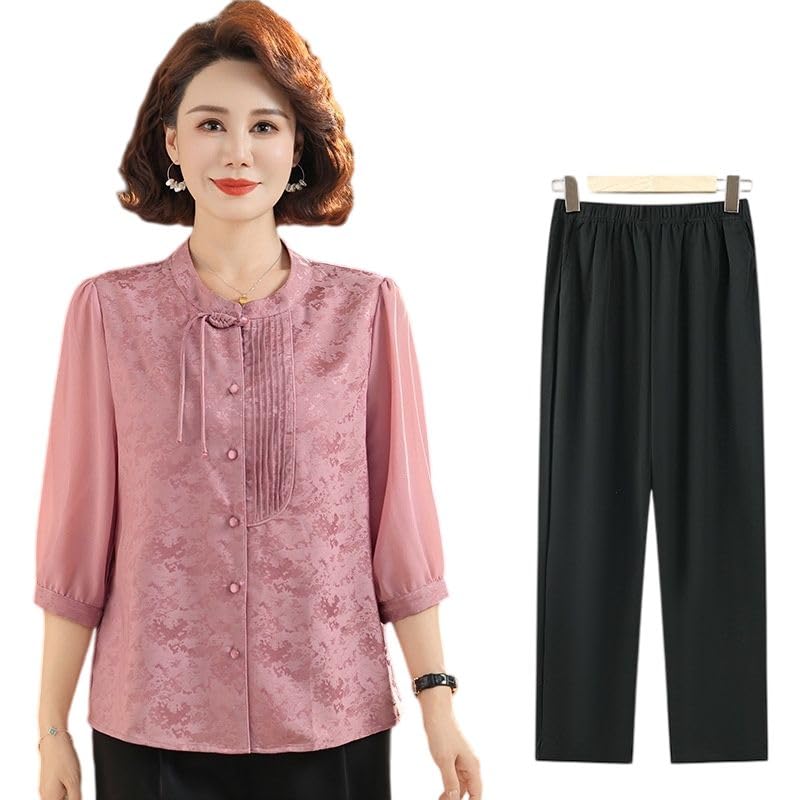Conjunto de blusa con botones de rana mujer y pantalón formal 2