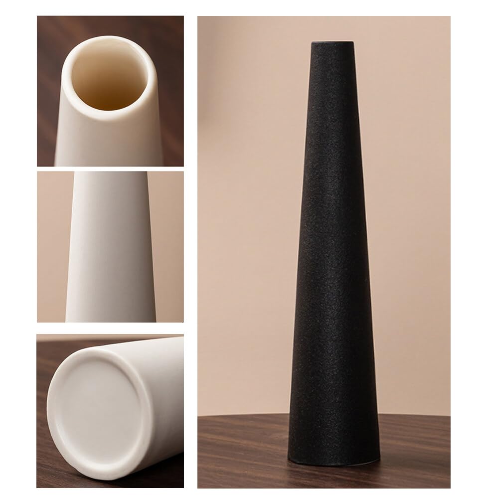 Black Tall Conic Ceramic Flower Vase Decorative Floral Vase Taper Table Top Small Narrow Neck Vases for Home Wedding Table Bedroom Living Room Office Desk(Flowers not included) - Image 3
