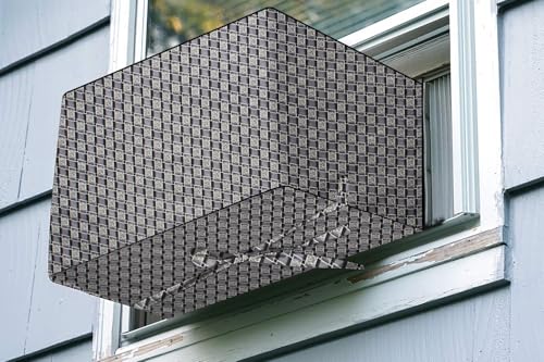 Image of The Furnishing Tree Elastic fit waterproof Polyester window ac cover suitable for Croma 1 Ton, Dustproof cover for inner and outer section, In CM: (48.26x59.69x38.74), Basketweave Pattern Grey