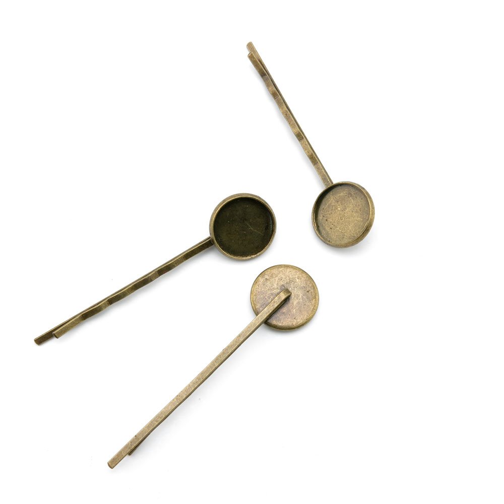 90 Pieces Jewelry Making Charms Findings Antique Bronze M0FV6 Hairclip Hair Clip Cabochon Setting 14MM