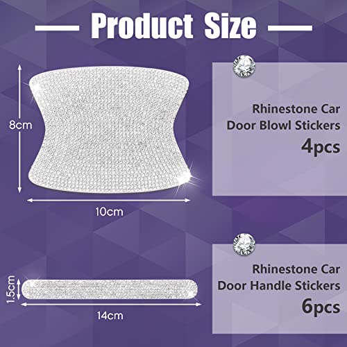 Frienda 10 Pieces Bling Car Door Handle Protector Rhinestone Universal Car Handle Cover Reflective Bling Car Handle Cover Car Door Bowl Protection For Car Laptops Decoration (Silver) #TOP2