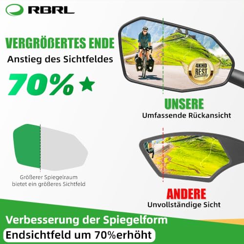 RBRL Fahrradspiegel, Nicht Leicht Zu Blockierender Übergroßer Rückspiegel, Bruchfest & Langlebig, 360° Verstellbar für E-Bike (Links) – Ansicht 3