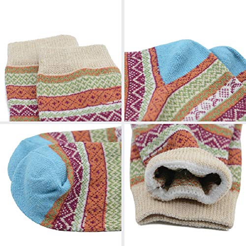 Zando Womens Wool Socks Winter Thick Athletic Socks Crew Sock Warm Hiking Merino Wool Socks Soft Mid Calf Cashmere Sock Duck Boot Sock D Assorted Stripe One Size #TOP5