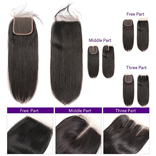 Brazilian Straight Human Hair Lace Closure 4x4 Three Part Medium Brown Color Lace Unprocessed Virgin Hair Extensions (Three Part 10inch)