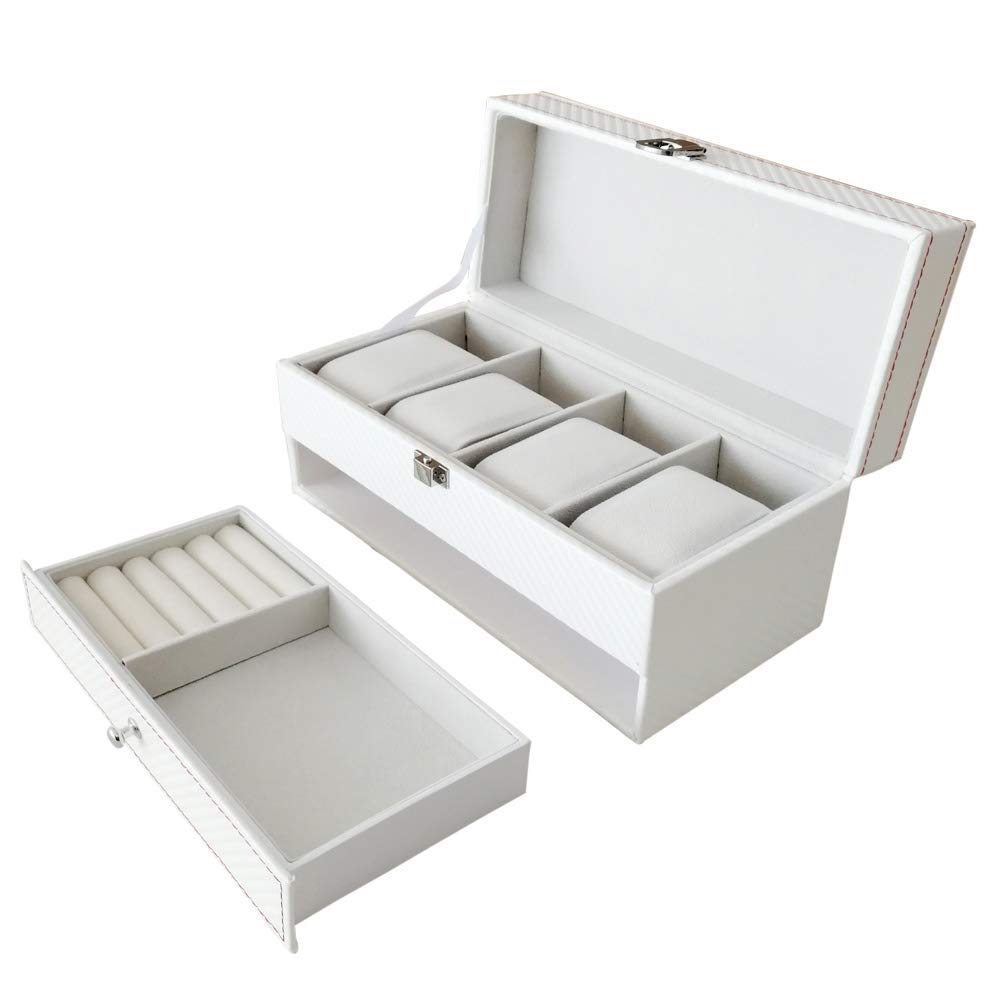 Uhrenbox mit 4 Schubladen, Schmuck-Aufbewahrungstasche, Ring- und Armbandhalter, Organizer aus PU-Leder für Damen und Herren Present