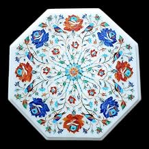 ArtEra Handcrafted Handmade Elegant Marble Inlay Tabletop with Floral Design 15" Octagonal Pietra Dura Artwork Inlaid with semi-Precious Stones Multicolor, 15 INCHES