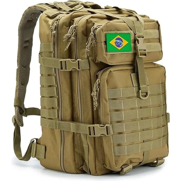 50L Mochila Masculina Reforçada, Sistema MOLLE, Grande Capacidade para Trilhas, Acampamentos, Aventura - Mochila Resistente para 3 Dias de Emergência e Atividades ao Ar Livre (Cor areia)
