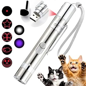 Cakkone Cat Toys, 7 in 1 Function Red Pointer Interactive Cat Toy, USB Rechargeable LED Cat Light Pen, Cat Toys Interactive for Indoor Cats, Red Dot Kitten Practice Chaser Toys