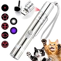 ChenFec LED Pointer für Katzen Spielzeug, 7 in 1 und 5 Muster mit USB Wiederaufladbar, Interaktives Katzenspielzeug, Mini Tragbar Taschenlampe Mit Edelstahlgehäuse, Light Licht Spielzeug
