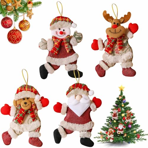 Addobbi Natalizi per Albero,Addobbi Albero di Natale da Appendere,4 Pezzi Bambola Peluche Ornamenti Albero di Natale,Ciondoli Natalizi Bambola Peluche per Ciondoli Albero di Natale Decorare