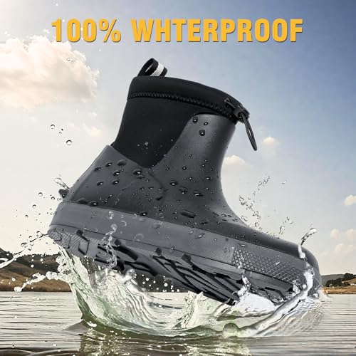 Deck Boots For Men Anti-Slip, Waterproof Ankle Rain Boots, Rubber Outdoor Fishing Footwear, Chelsea Garden Work Water Shoes, Size 6.5-124