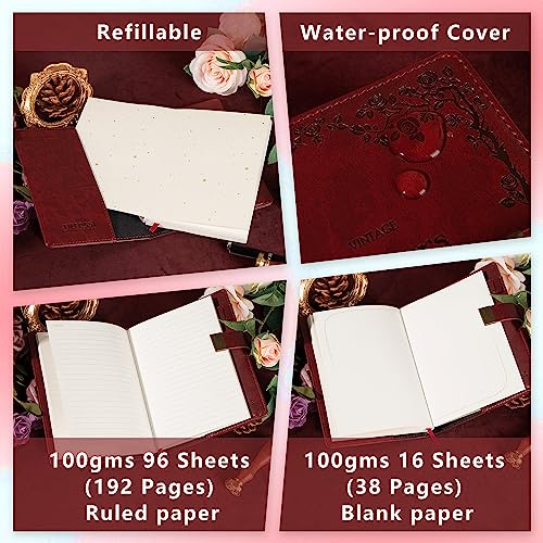 Image of TIEFOSSI B6 Diary With Lock, Travel Journal With Lock, Vintage Leather, Office Supplies, Notebook As Gift For Girl, Boy, Friend, 7.87 X 5.51 In (Wine), 240 Pages