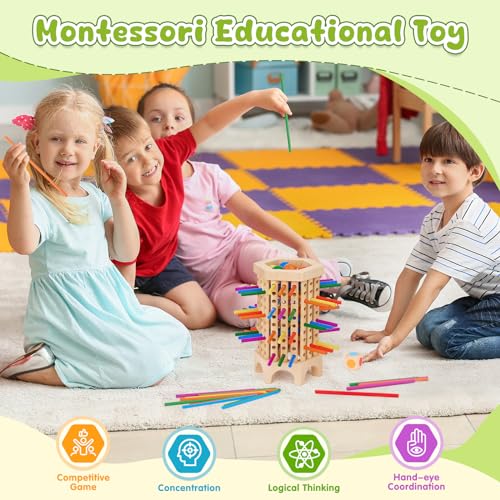 Juego de mesa Montessori de madera con 36 palitos y dados miniatura 2