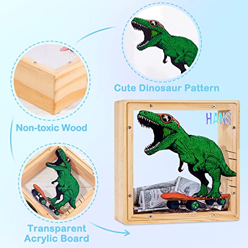 Image of ICOSY Piggy Bank for Kids, Wooden Framed Coin Bank | Personalized Money Box for Kids with DIY Name Alphabet Stickers and Clear Acrylic Window for Money Saving