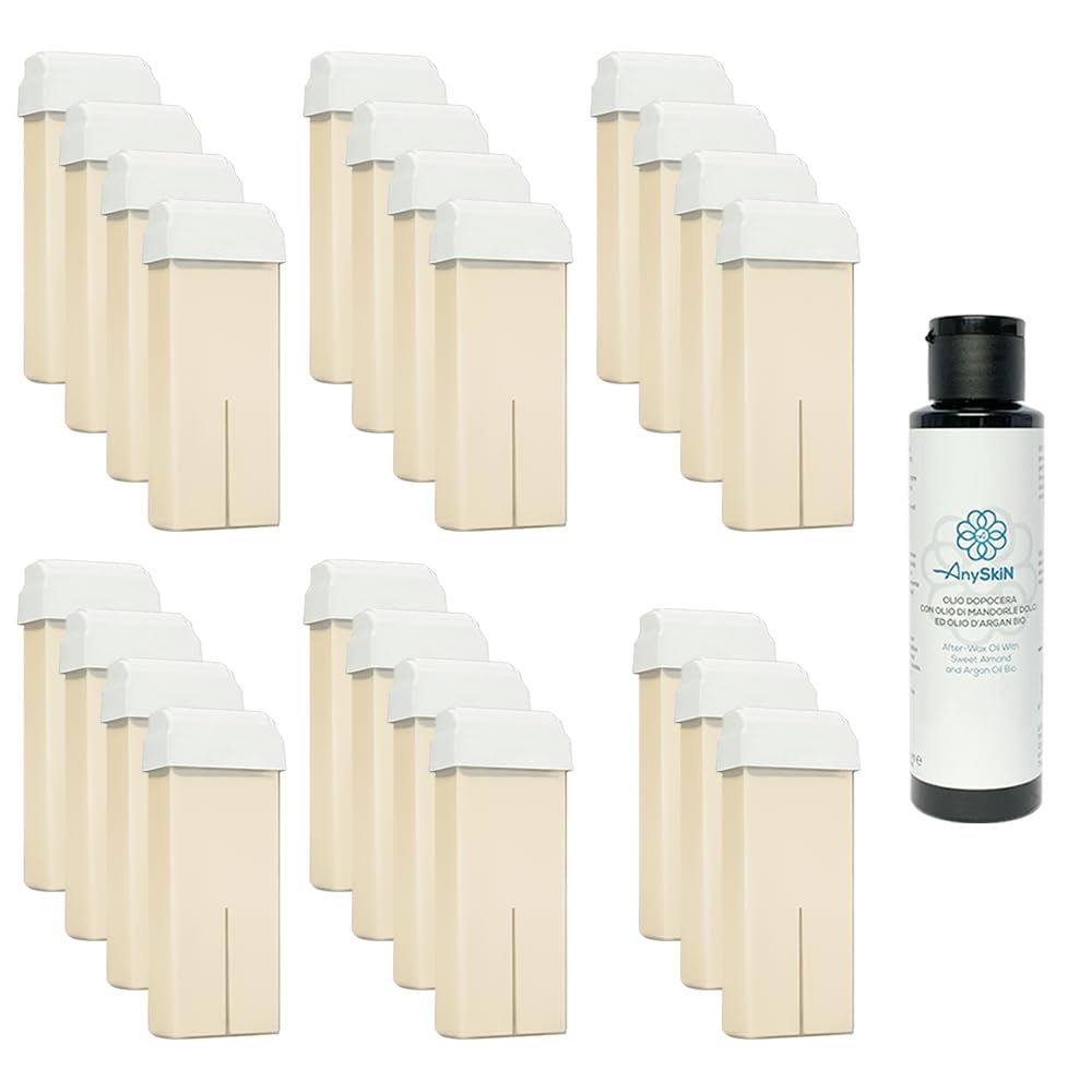 Cera Depilatoria Liposolubile Roll-on da 100ml - Ricarica per Manipolo Scalda cera a Rullo Ceretta Epilazione 23 Pezzi - Zinco + OMAGGIO Olio dopo cera Anyskin da 100ml