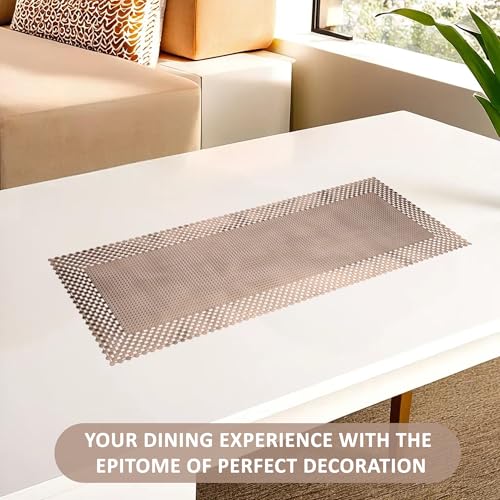 Image of Kuber Industries 13x36 Soft Leather Anti Slip Table Runner For Centre Table | Stylish Dining Table Runner for Living Room - Dining Table Accessories for Home /Hotel | Mesh Design - Gold