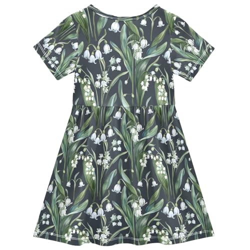 Summer Girl Dresses Blue Lily of The Valley Flowers Toddler Short Sleeve A-line Dress Casual Sundress2