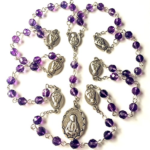 elegantmedical HANDMADE Amethyst BEAD 7 SEVEN SORROWS MARY ROSARY CROSS Catholic Necklace BOX