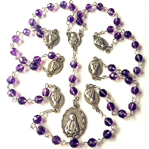 elegantmedical Handmade Amethyst Bead 7 Seven Sorrows Mary Rosary Cross Catholic Necklace Box