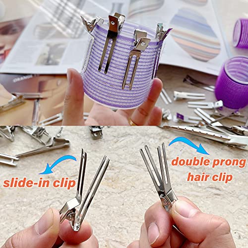 65 Pcs Metal Silver Hair Clips For Women Pin Curl Roller, 1.8 Inches Double Prong Root Lift Clips For Curly Hair Volume, Loc Clips For Locs Retwist Dreads, Short Curler Setting Clippies For Thick Hair Styling Sectioning. #TOP2