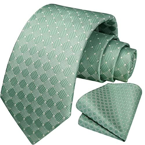 Image of HISDERN Ties for Men Plaid Checkered Tie with Pocket Square Woven Business Formal Necktie Handkerchief Set Wedding Party