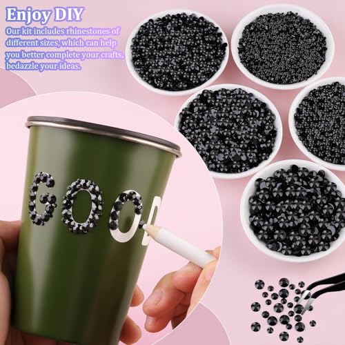 Image of Resin Rhinestones for Crafting with 3Pcs 10ml B7000 Jewelry Glue, 1 Box Black Flatback Gems Crystals Diamond for Bedazzling Crafts DIY Nail Art Makeup, Gems for Clothing Tumblers Shoes
