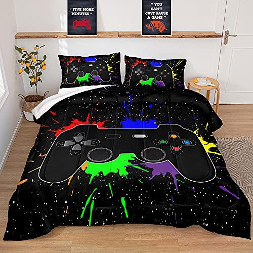 Image of Gaming Comforter for Boys Teen,Game Contoller Bedding Set for Boys Kids,Down Alternative Comforter for All Season,Gamer Home Decor for Boys Comforter Set (Comforter-Game27, Full)