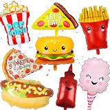 8 Pcs Pizza Popcorn Hamburger French Fries Hot Dog Ketchup Bottle Foil Balloons, Large Mylar Snack F