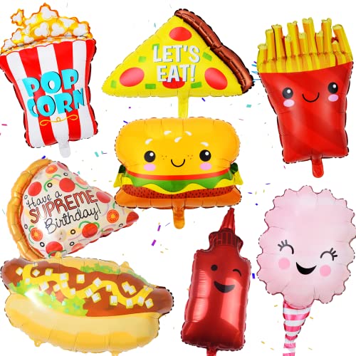 8 Pcs Pizza Popcorn Hamburger French Fries Hot Dog Ketchup Bottle Foil Balloons, Large Mylar Snack Fast Food Balloon Set, Birthday Party Bbq Party Barbecue Picnic Party Decorations Supplies #TOP29