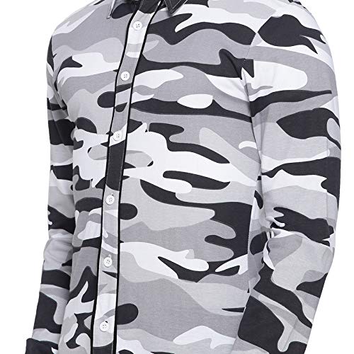 Image of CAHOOT Men White Grey Contrast Sleeve Shirt for Casual Wear Spread Collar Long Button Closure Cotton Crafted with Comfort Fit Everyday