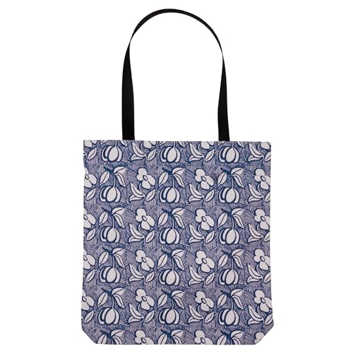 Vintage Inspired Double-Sided Canvas Tote Bag for Women, Canvas Book Tote with Pocket and Nylon Handles3