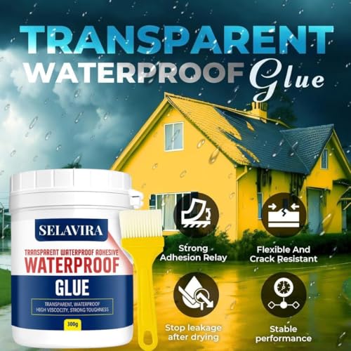Image of 300gmTransparent Waterproofing Glue with Brush for Roof Leakage, Crack Seal Water Leakage Solution Indoor Outdoor, Waterproof Adhesive Filler for Bathroom Pipe Wall Tile Surface Window