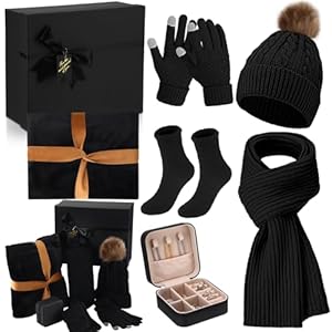7 Pcs Winter Gift Set For Woman Hat Scarf Gloves Set Throw Blanket Crew Socks Jewelry Box For Xmas Mom Wife Friend
