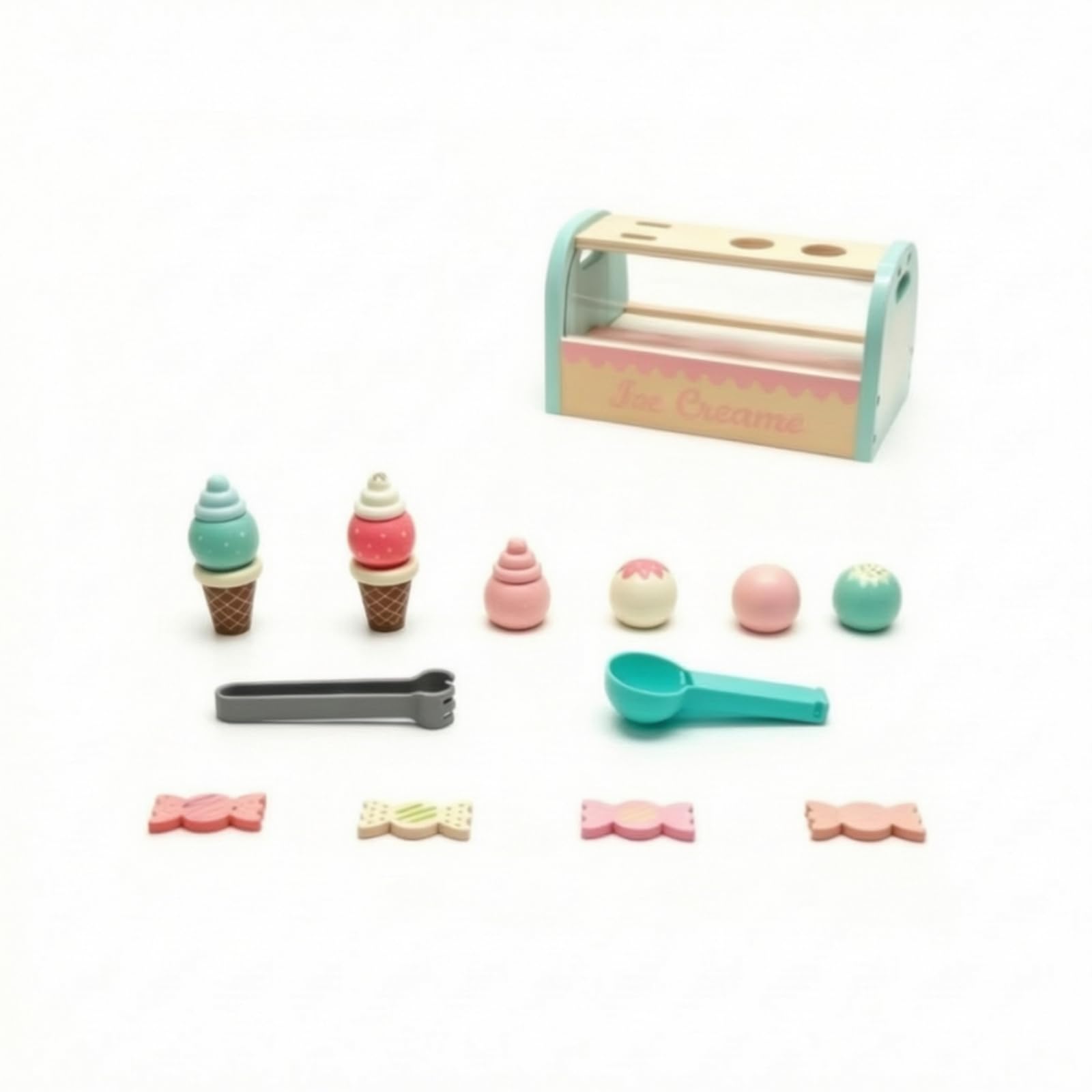 Set da Gioco in Legno a Tema Gelato Sicuro Giocattolo di Legno con Grafiche Colorate Educativo per Bambini Piccoli, Aperto, Stile A
