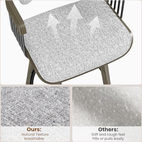 Butacos REONEY estilo mid-century, estructura de madera curvada, tapizado en tela de lino gris oscuro | Altura 26 pulgadas, giro de 360°, brazos curvos y respaldo ergonómico para islas de cocina y bares en casa miniatura 5