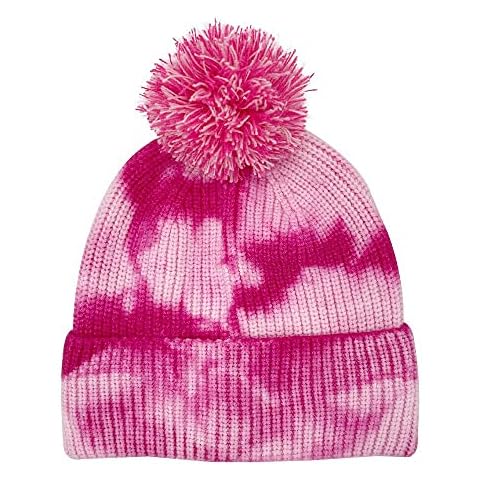 LARTIGUE Womens Tie Dye Knitted Beanie Hat Unisex Knit Skull Cap Soft Winter Warm Hat with Pom, Pink, Large Cover