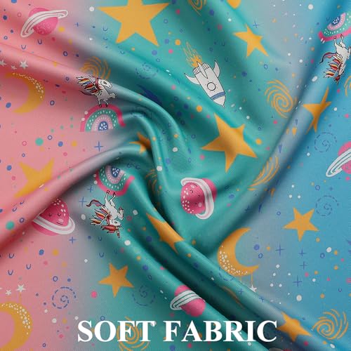 Image of Pink Teal and Blue Star & Moon Blackout Curtains for Girls Bedroom,38Wx72L