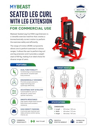 Image of Mybeast Fitness Seated Leg Curl with Leg Extension for Commercial Use for Targeting Leg Muscles