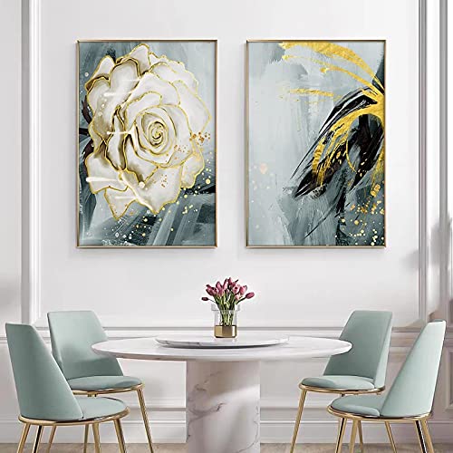 Impression moderne doré vert rose affiche fleur scandinave sur toile - 4