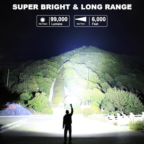 Rechargeable Spotlight, 99000 Lumens Super Bright Led Spotlights Flashlight with Cob Light, 10000ɱAh Spot Lights, Handheld Spotlight for Hunting Boating Outdoor, Long Runtime
