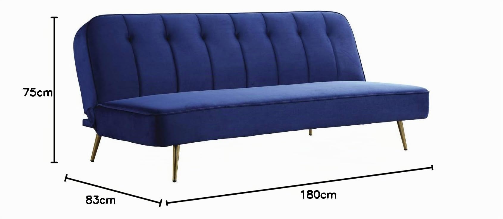 Habitat et Jardin Canapé Clic Clac en Velours James - 180 x 83 x 75 cm - 3 Places - Bleu foncé