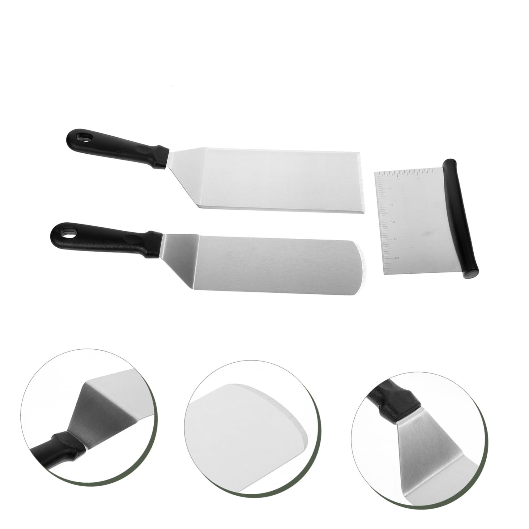 Spatules à Steak Inox 3 Pièces Manche Plastique Résistant – Ustensiles la Cuisine Multifonction pour Barbecue, Plancha, Cuisson – Outils Professionnels Usage Domestique